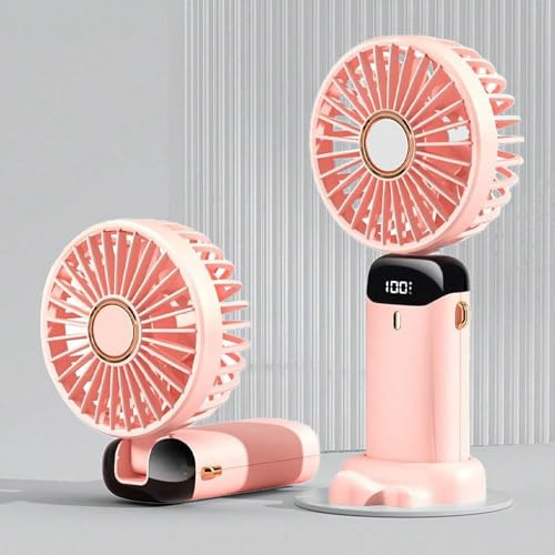 BullTek Ventilador portátil, recargable, con bisagra, plegable, para mesa y cuello, mini ventilador USB de 5 velocidades, silencioso y compacto, para el hogar, la oficina y los viajes (rosa)