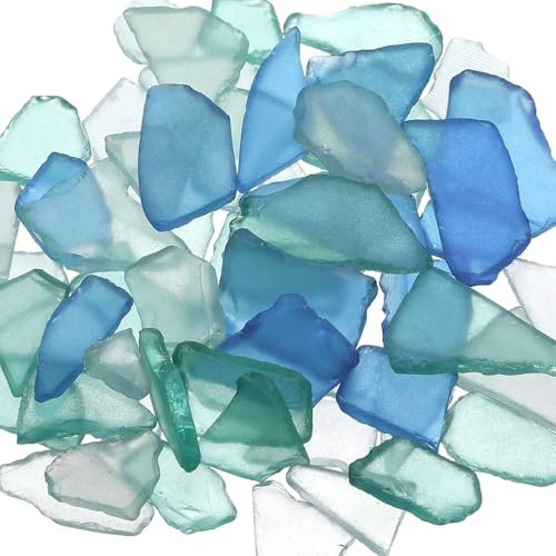 LATERN 600g Sea Glass Pieces, 22 OZ Cobalt Blue, White & Green Frosted Flat Sea Glass Vase Filler Crushed Sea Glass for Home Aquarium DIY Art Craft Beach Wedding Party Decor