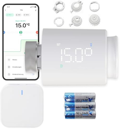 EZAIoT Zigbee Heizkörperthermostat Set mit Gateway TRV702Z | Smartes Starter-Kit, Programmierbar mit App-Steuerung, Kompatibel mit Alexa & Tuya/Smart Life, Energiesparend