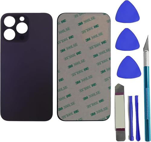 Vetro posteriore di Ricambio per iPhone 14 Pro Max Posteriore Vetro Viola | con Pre-installato Adesivo+Kit di Strumenti di Riparazione