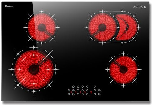 Karinear Electric Cooktop 30 Inch, 4 Burners Electric Stovetop, Timer, Child Safety Lock, Multi-functional Ceramic Cooktop, Drop-in Install, 6600W 220V(No Plug)