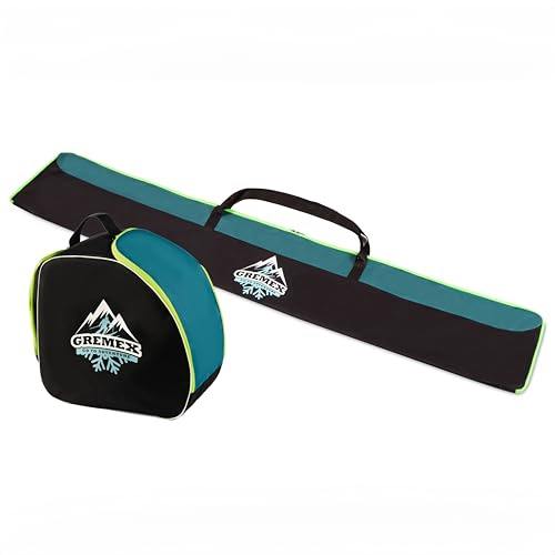 GREMEX Skitasche und Skischuhtasche Set - Starke Skitasche - Skisack Skitasche Set - Wasserfeste Tasche Skischuhe mit Helm - Skisack für 1 Paar Ski - Skischuhtasche mit Helmfach - Ski Zubehör