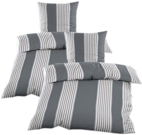 Casa Colori Microfaser Fleece Bettwäsche 135x200 cm 4tlg. Grau Weiß gestreift