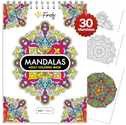 Finoly Libro Mandala da Colorare Adulti Rilassamento e Antiestress | Libri Mandala da Colorare per Adulti A4 Antistress | Album Mandala da colorare L’inchiostro non Trapassa | Rilegatura a Spirale