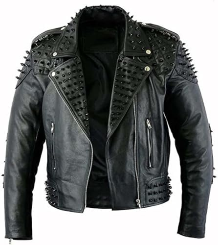PROMENADE CHIC Rock Punk Lederjacke mit Nieten, Spike, Schwarz, Schwarz - Kunstleder, L