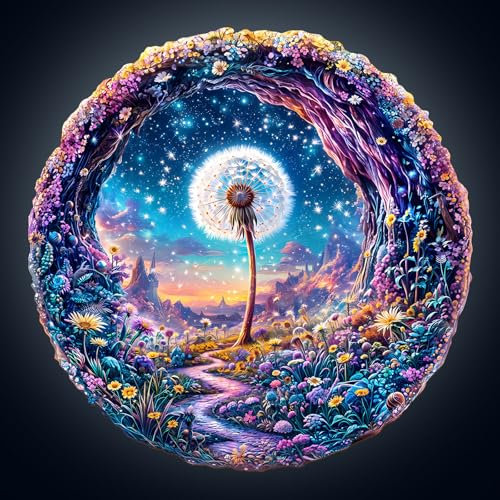 Holzpuzzle Erwachsene, Löwenzahngarten Holzpuzzle, Unregelmäßige Einzigartige Form Puzzleteile, Geschenkverpackung, Geburtstagsgeschenk für Erwachsene und Kinder(L-34 * 34cm-285 Stück)