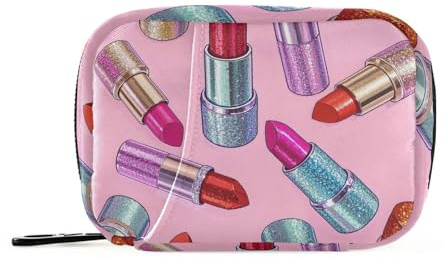 Kosmetiktasche mit künstlichen Glitzer-Cartoon-Lippenstiften, mit abnehmbaren Fächern, wiederverwendbar, Reiseetui für Geldbörse, Rosa