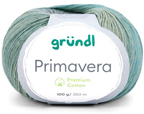 Gründl Primavera Baumwolle Sommergarn, 100g, 350m, Nadelstärke 2,5-3,5mm, Farbverlauf (05 blaugrau-türkis-smaragd)