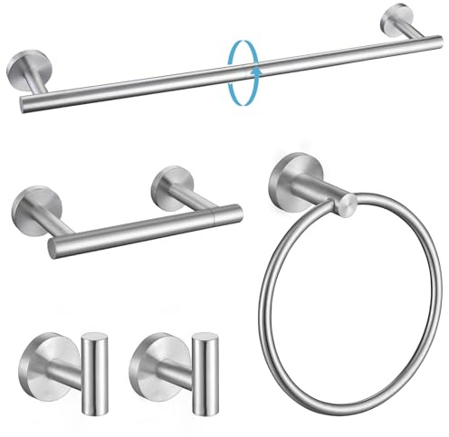 TURS Set di 5 pezzi di accessori da bagno in acciaio spazzolato, SUS304 in acciaio inox per asciugamani da bagno, 61 cm, kit di accessori da bagno a parete