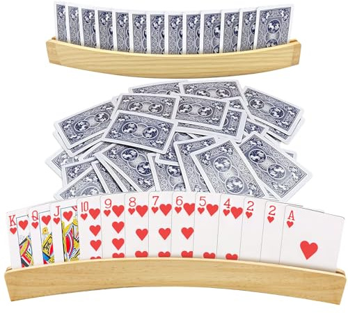 Bellanova 2 Piezas Soportes para Cartas de Juego, Soporte para Naipes, 33 cm Bandeja de Madera para Naipes, Organizadores de Naipe para Adultos, Ancianos, Pacientes con Artritis (2)