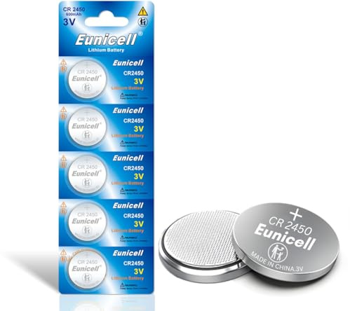 Eunicell CR2450 Lot de 5 piles bouton au lithium 3 V pour Airtags Apple, porte-clés, appareils domestiques, fitness et accessoires médicaux