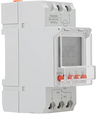 Interrupteur de Minuterie Analogique, Interrupteur de Minuterie avec Rétro-éclairage LCD, Rail DIN Programmable TM928BK 30A, Affichage D'horloge, 96 Fois par Jour de Marche /