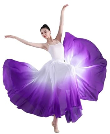 DUNSBY Tanzrock Damen Klassische Tanzröcke Übungskostüm 720 Grad Farbverlauf Gaze Chiffon Elegantes Performance Halbkleid im chinesischen Stil(Purple Skirt,90cm (720 Degrees))