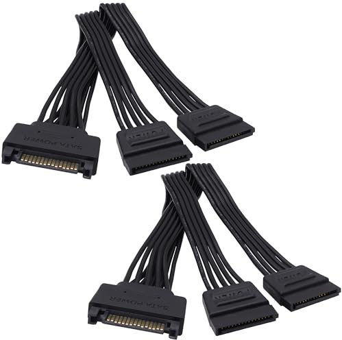 YARCHONN SATA Stromkabel Y Splitter Kabel 15 Poliges SATA Stecker auf 2 Buchse Power Splitter Y Verlängerungskabel 15 Poliges Festplatte HDD SSD Versorgungskabel Adapter -20cm / 2pcs