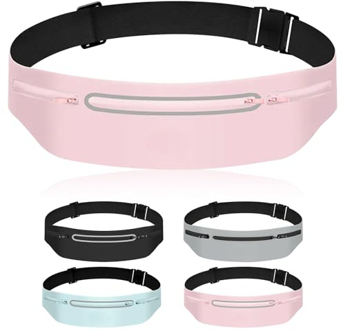 Mayoii Double-Layer Design Running Belt for Women and Men Lightweight Running Waist Belt with Water Bottle Pocket,Multi-Pocket Phone Holder Running Pouch (1, A-Pink, One Size)