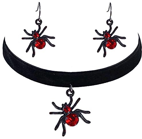 Spinnen Halskette für Halloween, Spinnen Choker mit Ohrringe, Halsband Schwarz, Gothic Schmuck, Jewelry, Hexen Kostüm Accessories für Damen Mädchen Halloween Vampir Karneval Cosplay Maskerade