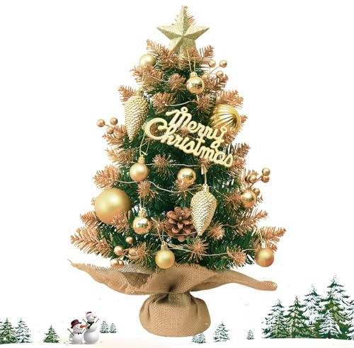 Sapin de Noël Artificiel, 45cm Petit Sapin de Noel Deco Table, Mini Sapin Lumineux avec Pommes de Pin, Decoration Sapin De Noel pour Vitrine de Produits, Salon, Chambre