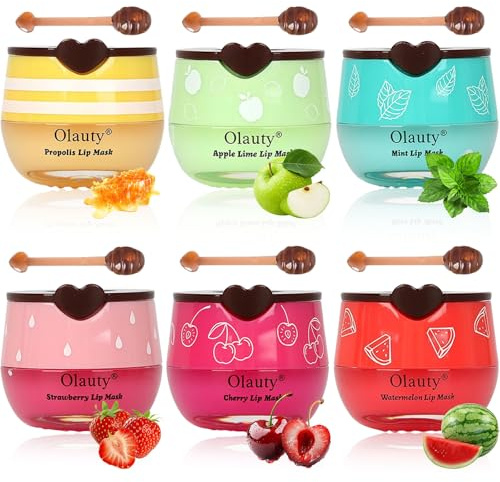 6 PCS Bee Lip Balm Honey Pot, Valentines Day Gifts Honey Lip Balm Bulk, Moisturising Sleep Lip Mask Overnight with Sticks, Reduce Lip Lines, Bulk Gifts Stocking Stuffers Party Favors