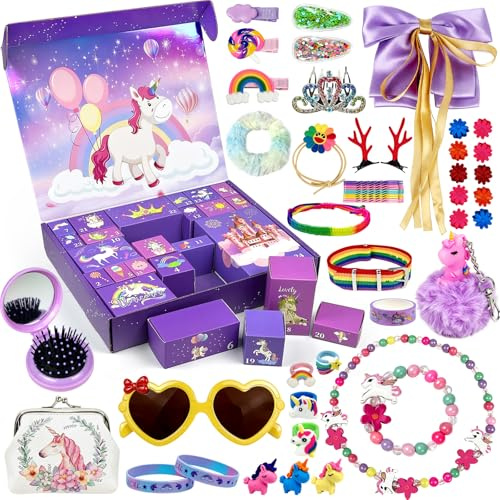 Calendario Adviento 2025 para Niños, Cuenta Atrás con 24 Días de Sorpresas, Regalos de Unicornio para Niñas Niños Incluye Juguetes y Accesorios para el Pelo