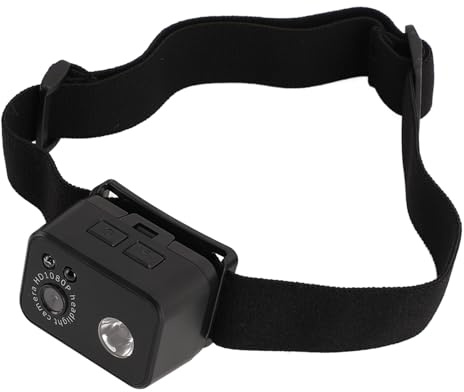 Saluaqui Wearable Action Camera Head Mount mit LED -Licht, 1080p HD, 2,0 M CMOS -Sensor, Unterstützt 128 GB, Einstellbarer 45 ° Kopfgurt für die Nachtaufnahme