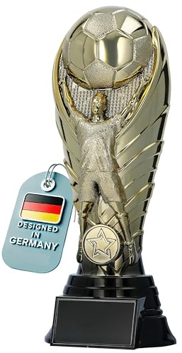 Larius Trofeo Calcio Premium 19/22/25 cm – Oro, Peso Fino a 1,2 kg – con/Senza Incisione Personalizzata | Elegante Coppa per Campioni, tornei e Club – F1 (Senza Testo Personalizzato, XL)