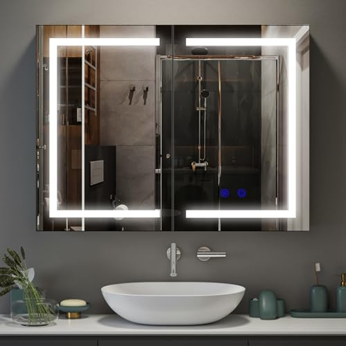 Luxstein Spiegelschrank Bad mit Beleuchtung & Steckdose 80 x 60 x15 cm