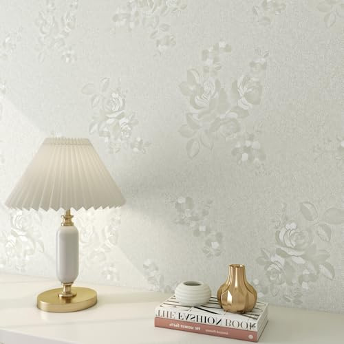 ReWallpaper Strukturtapete Beige Klebefolie Küchenschränke Muster Rosen Möbelfolie Badezimmer 40CMx7M Seidentapete Blumen Beige Tischfolie Matt Tapete Landhausstil Wohnzimmer Flur Esszimmer