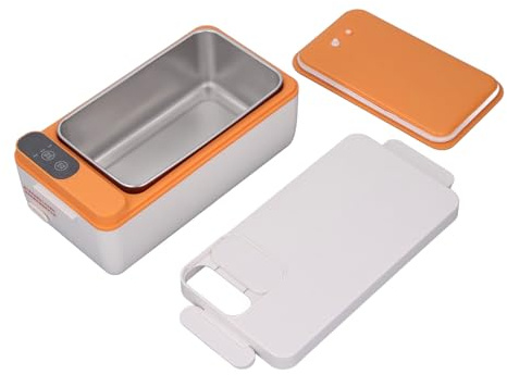 Ausla Electric Lunch Box, Acciaio Inossidabile 304 1L Scaldavivande Portatile 40W 65℃ Scaldavivande a Batteria Riscaldato per Lavoro Auto Viaggio in Movimento (Bianco Arancio)