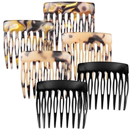 6 Stück Haarkamm zum Stecken, Mini Steckkamm Haare Haarklammer Vintage Französische Seitenkämme Aus Celluloseacetat Klein Spaltzahn Französische Haar Seitenkämme(Schwarz, Schildpatt)