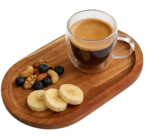 Ovales Holztablett Groß, 25×15 cm Akazienholz Deko Tablett Serviertablett | Tablett Holz, Hölzernes Küchentablett Organizertablett für Brot Desserts Kekse Tee Kaffee Kuchen Obst Kleinigkeite