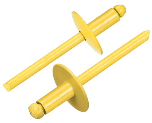 QUARKZMAN 100Pcs Rivetti Ciechi In Alluminio 3/16x3/8, Impugnatura In Alluminio E Mandrino In Acciaio, Rivetti A Flangia Larga Per Metallo, Mobili, Automotive, Giallo