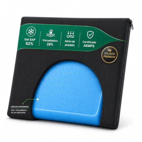 Cojin Antiescaras - Ortopédico para Silla de Ruedas - Alivio de Presión - Gel SAP 62% + 28% Viscoelastica - Ideal para Hemorroides, Úlceras y Postoperatorios - Producto Certificado por la AEMPS