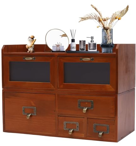 Mini Kommode mit 6 Schubladen, Vintage Schubladenbox Holz Apothekerschrank Organizer Desktop Storage Cabinet für Lagerung Decoupage & Dekoration, Braun