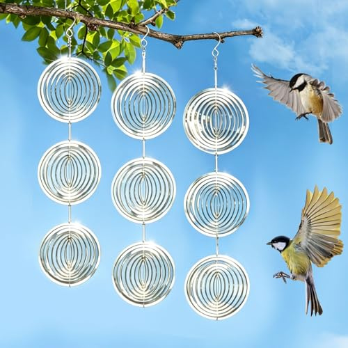 Ahuyentador de Pájaros Reflectante, 3 Piezas Espantapájaros Giratorio 3D de Acero Inoxidable, Molinillo de Viento para Jardín y Exterior, Repelente Visual para Patio, Balcón y Huerto