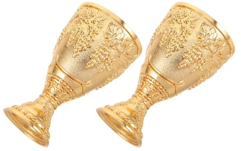HOMOBABE Set de 2 Copas de Cáliz Doradas de Aleación de Zinc Grabado Floral Vintage, Compactas y Portátiles para Cócteles y Vino en Ceremonias Espirituales y Fiestas Navideñas