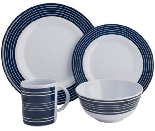 Navy Pinstripe Melamine 16 pce Dinner Set by Flamefield