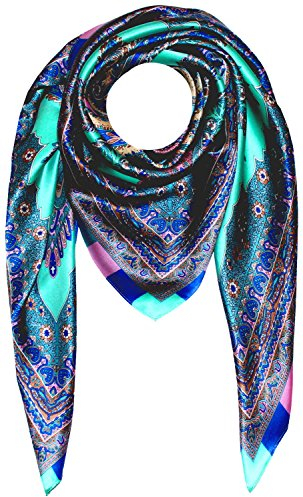 LORENZO CANA Luxus Damen Seidentuch aufwändig bedrucktes Tuch 100% Seide harmonische Farben Damentuch Schaltuch 89008, Türkis, 100 x 100 cm