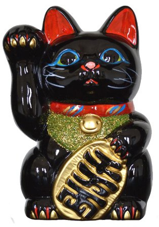 Tokoname Ware Maneki Neko (rechte Hand), 19 cm, Schwarz