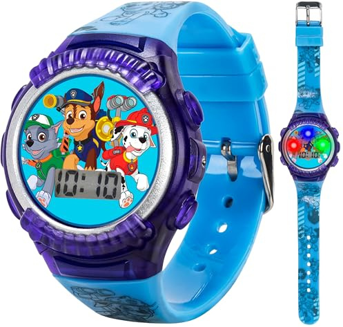 Nickelodeon Paw Patrol Kids Digital LED Watch with Light-Up Display Featuring Chase Marshall Rocky and Blue Silicone Strap in Gift Tin for Boys and Girls Ages 4+ Fits Wrists 5.5-8