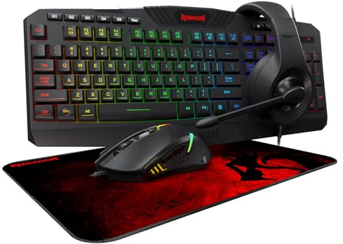 Redragon WAVEIMPACT S103 Gaming Combo Kit 4 en 1 Hawthorn Toetsenbord QWERTY + Ratón M705 Pegasus + Auriculares Garuda Gaming + Muismat Archelon M, 4 en 1 (toetsenbord, muismat)