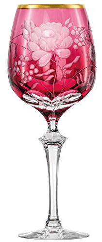 ARNSTADT KRISTALL Weinglas Primerose Gold rubin rot (25,5 cm) - Kristallglas mundgeblasen · von Hand geschliffen · Handmade in Germany · inkl. 24 Karat Goldrand
