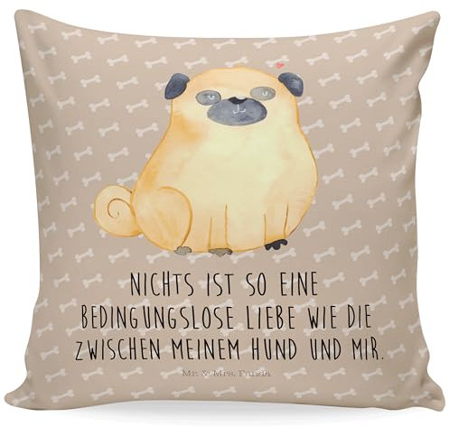 Mr. & Mrs. Panda Sitzkissen Mops - Geschenk, Hund, Hundeliebe, Hundemama, Liebe, Hundemotiv, Kissenbezug 40x40, Sofakissen, Kopfkissen 40x40,
