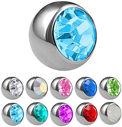 Treuheld® | Silberne TITAN PIERCING KUGEL mit Gewinde mit Kristall
