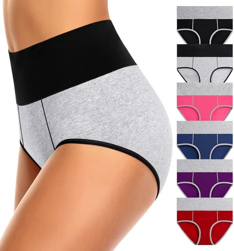 ASIMOON Tummy Control Underwear for Women Cotton High Waisted Ladies Briefs Soft Strech Full Coverage panties