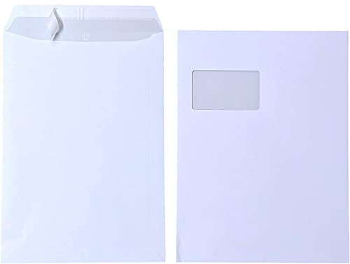 mybuy24 50 x Briefumschläge C4 A4 weiß mit Fenster selbstklebend mit Abziehstreifen mit grauem Innendruck 120 g/m Maße 229 x 324 mm Umschläge