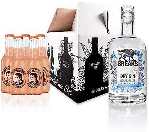 Breaks Gin WINTER Gin Edition | Gin mit wärmenden Adventsaromen & 15 winterliche Botanicals I Handcrafted in Deutschland I Genießer-Set mit 0,5 L Gin und 5 Flaschen Thomas Henry Pink Grapefruit
