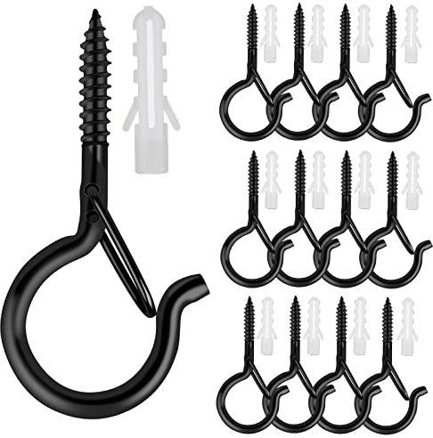 12 PCS Q-Hanger Hooks, Screw Hooks for Outdoor String Lights, Safety Buckle Design Cup Eye Hook for Hanging Christmas Lights, Plants, Wind Chimes, Mounted on Wall Ceiling, Windproof Easy Release