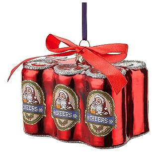 Gift Company - Christbaumschmuck, Hänger - Sixpack Bierdosen - Glas, Polyester - Farbe: rot - 8,6 x 6,5 x 6 cm