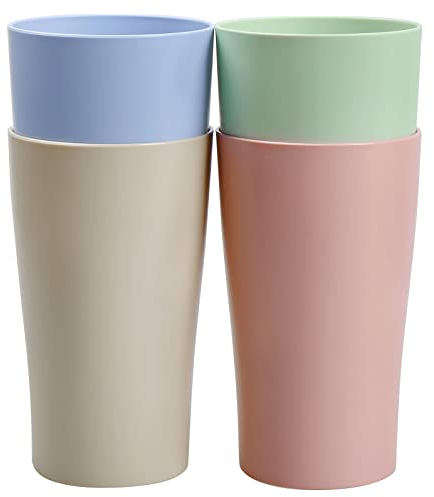Greentainer 400ml Unbreakable Reusable Drinking Cup, Plastic Coffee, Tea, Water, Beer, Milk, Juice Cup for Adults, Set of 4 Mug Sets, Dishwasher and Microwave Safe