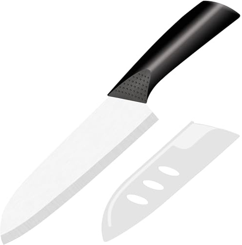 Rynal Ceramic Knife - 7 inch Chef's Santoku Knife - Sharp Ceramic Kitchen Knife with Sheath Cover